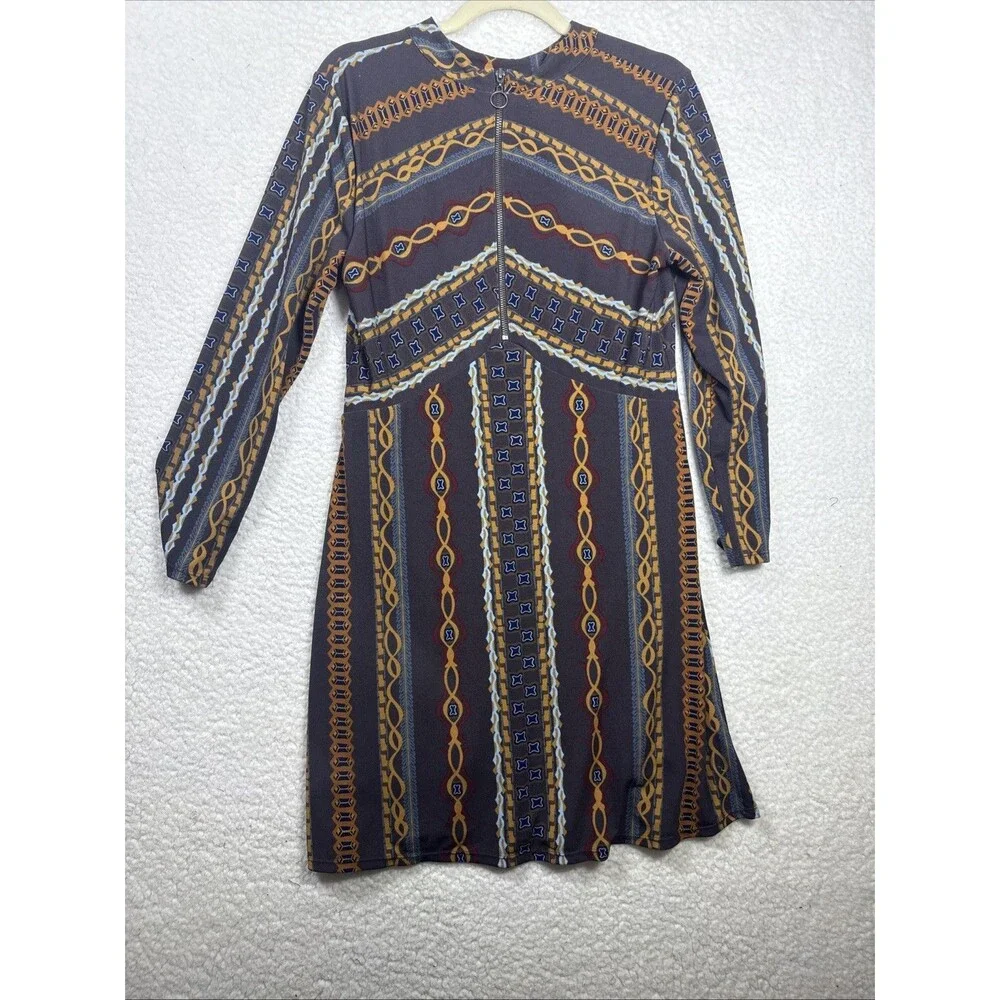 (M) Free People High Neck Long Sleeve Dress  Fall Colors Sz S